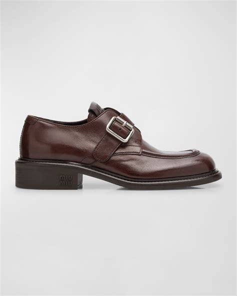 Miu Miu Buffalo Leather Buckle Loafers 